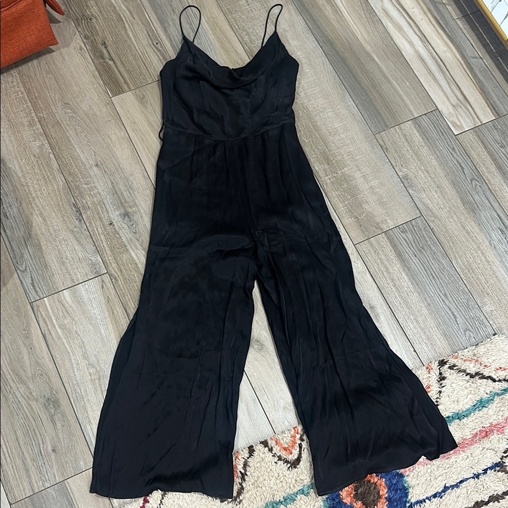 Elegant Black Women's Satin cowl neck Jumpsuit